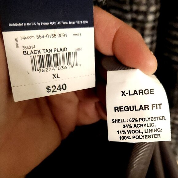 Stafford Mens New  Grey Black Plaid  Wool Blend Overcoat - Picture 6 of 10